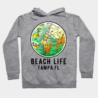 Tampa Bay Florida Vintage retro Old Map Beach Life Hoodie